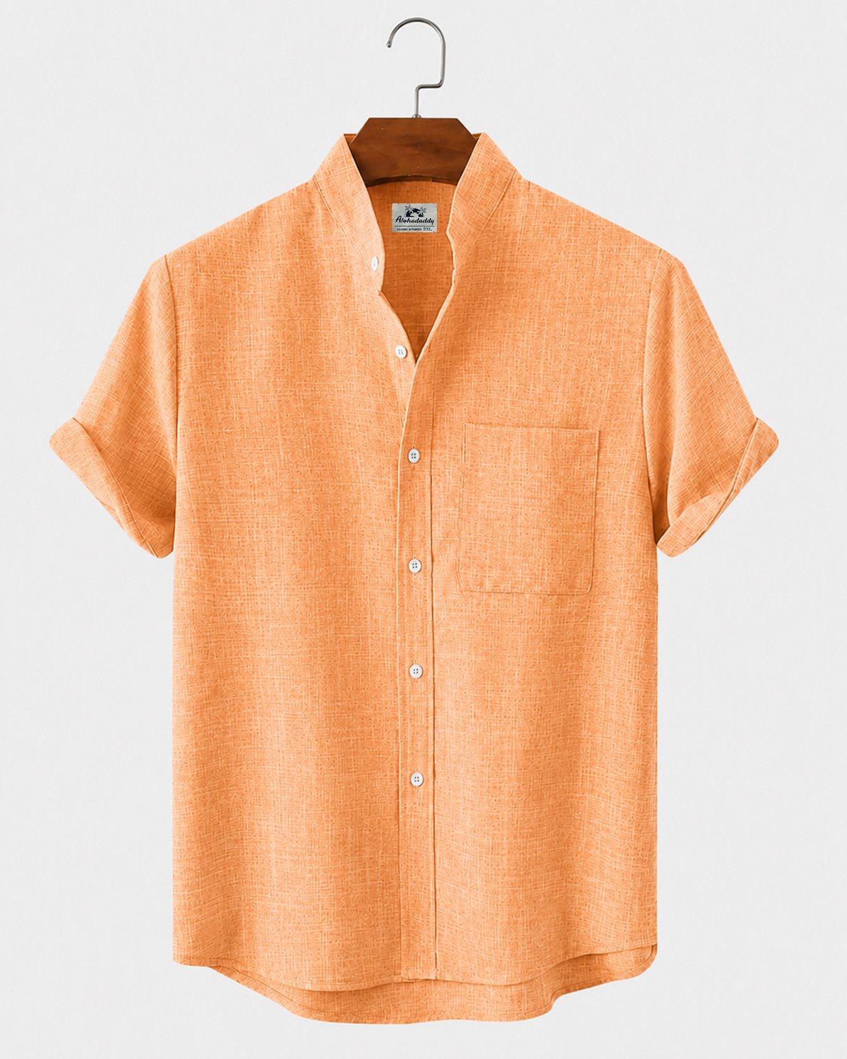 Alohadaddy® Men's Basic Solid Color Stand Collar Eco-Friendly Linen Pocket Shirt