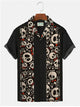 Cuban Collar Halloween Skull Print Hawaiian Shirt Top