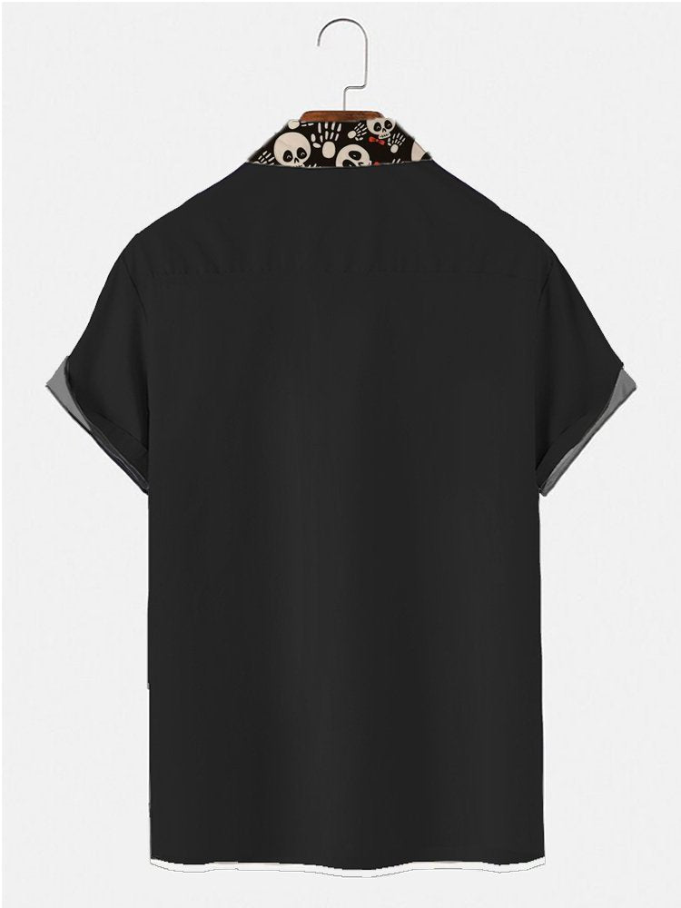 Cuban Collar Halloween Skull Print Hawaiian Shirt Top
