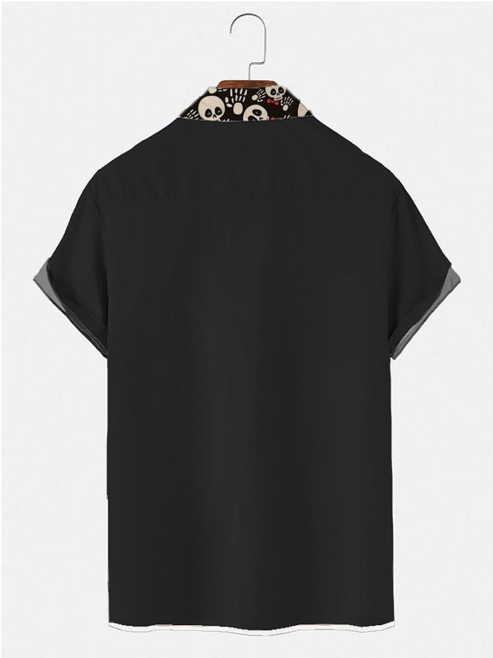 Cuban Collar Halloween Skull Print Hawaiian Shirt Top