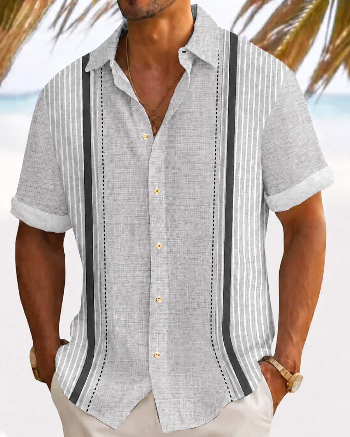 Alohadaddy® Retro Striped Textured Bowling 3D Printed Men's Button Pocket Short Sleeve Shirt