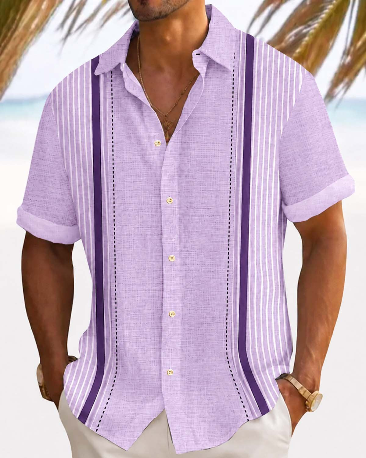 Alohadaddy® Retro Striped Textured Bowling 3D Printed Men's Button Pocket Short Sleeve Shirt
