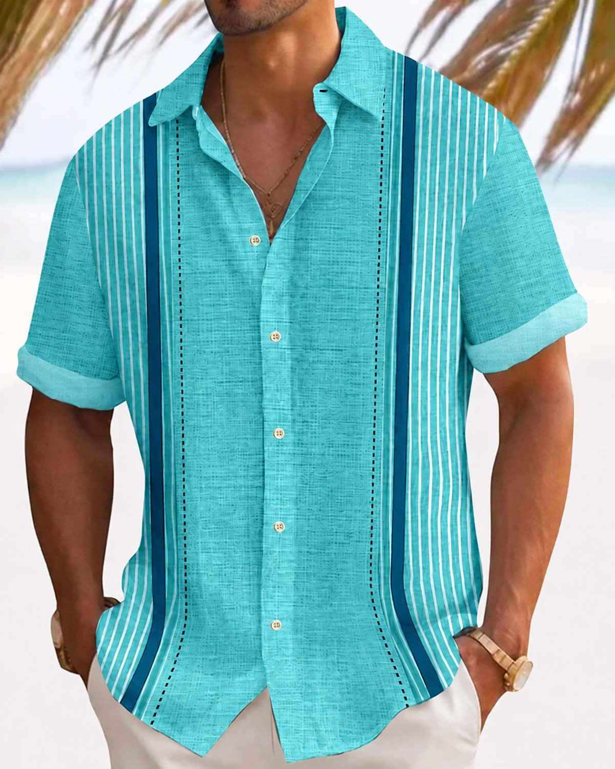 Alohadaddy® Retro Striped Textured Bowling 3D Printed Men's Button Pocket Short Sleeve Shirt