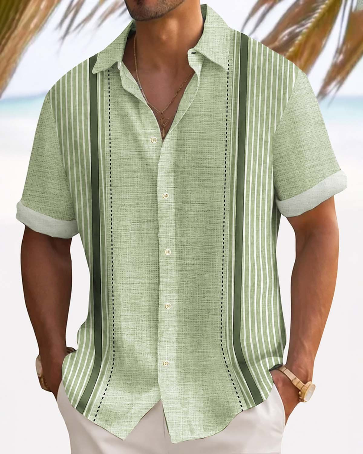 Alohadaddy® Retro Striped Textured Bowling 3D Printed Men's Button Pocket Short Sleeve Shirt