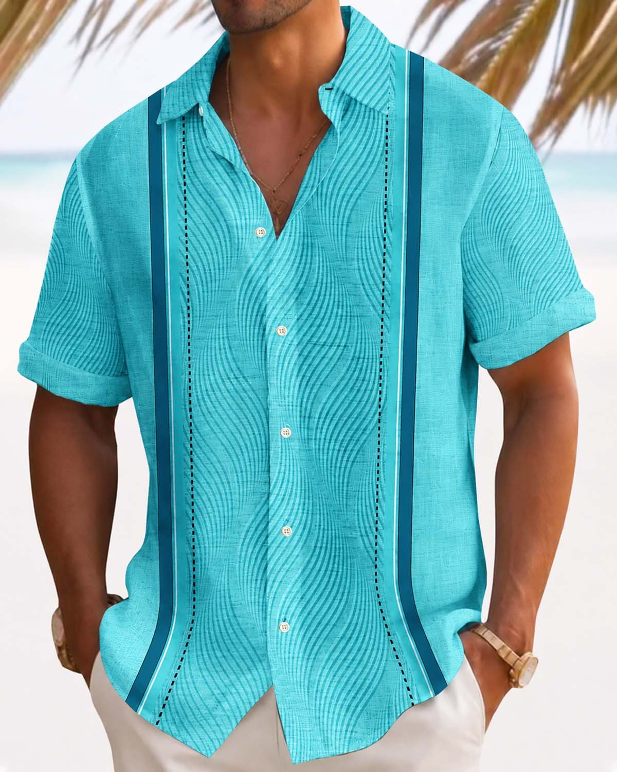 Alohadaddy® Men's Vintage Geometric Textured 3D Bowling Print Button Pocket Short Sleeve Shirt