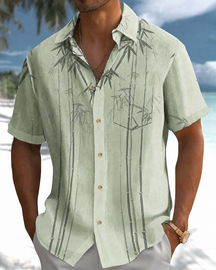 Alohadaddy® Casual Bamboo Watercolor Print Art Stretch Pocket Men&