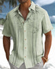 Alohadaddy® Casual Bamboo Watercolor Print Art Stretch Pocket Men's Short Sleeve Shirt Big & Tall