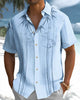 Alohadaddy® Casual Bamboo Watercolor Print Art Stretch Pocket Men's Short Sleeve Shirt Big & Tall
