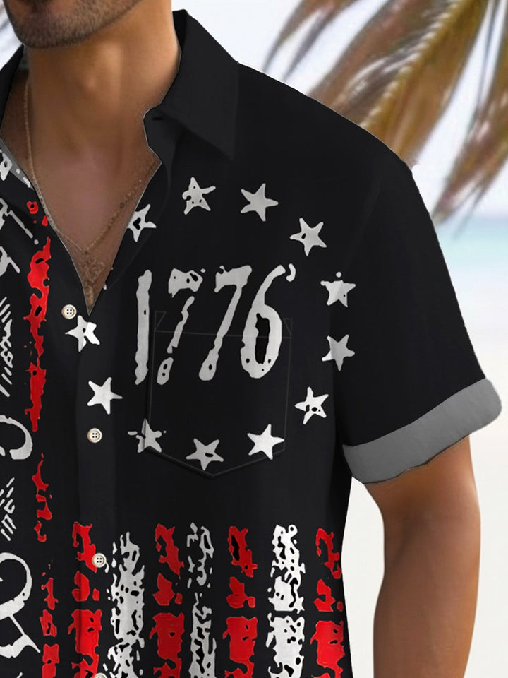 Camisa de vacaciones para hombre Alohadaddy Independence Day 1776, elástica, de secado rápido, con bolsillo para campamento, talla grande