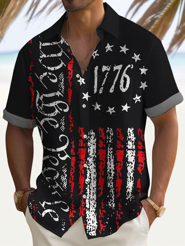 Camisa de vacaciones para hombre Alohadaddy Independence Day 1776, elástica, de secado rápido, con bolsillo para campamento, talla grande