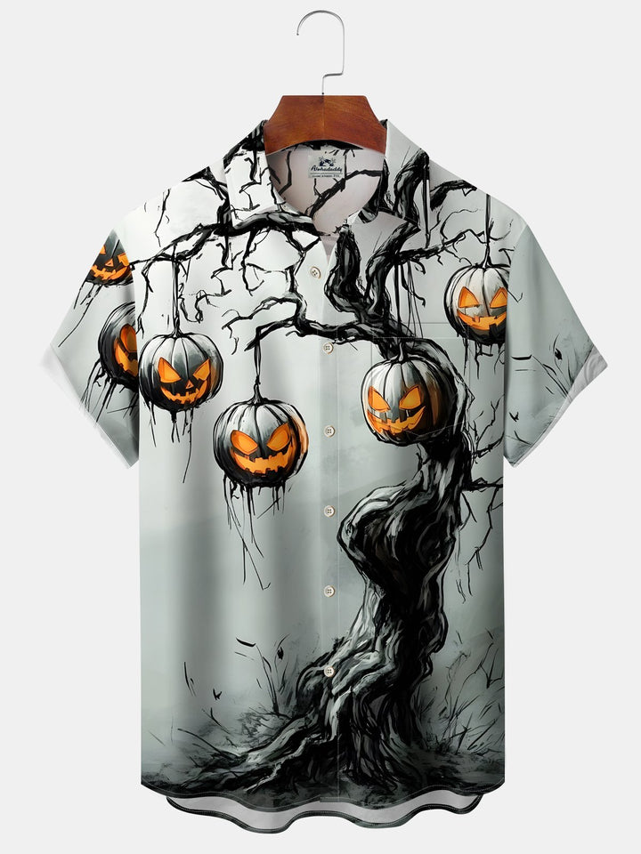 Alohadaddy® Halloween Holiday Pumpkin Tree Vintage Pocket Shirt