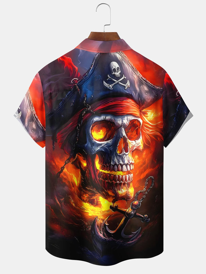 Alohadaddy® Halloween Vintage Skull Pirate Stretch Pocket Shirt