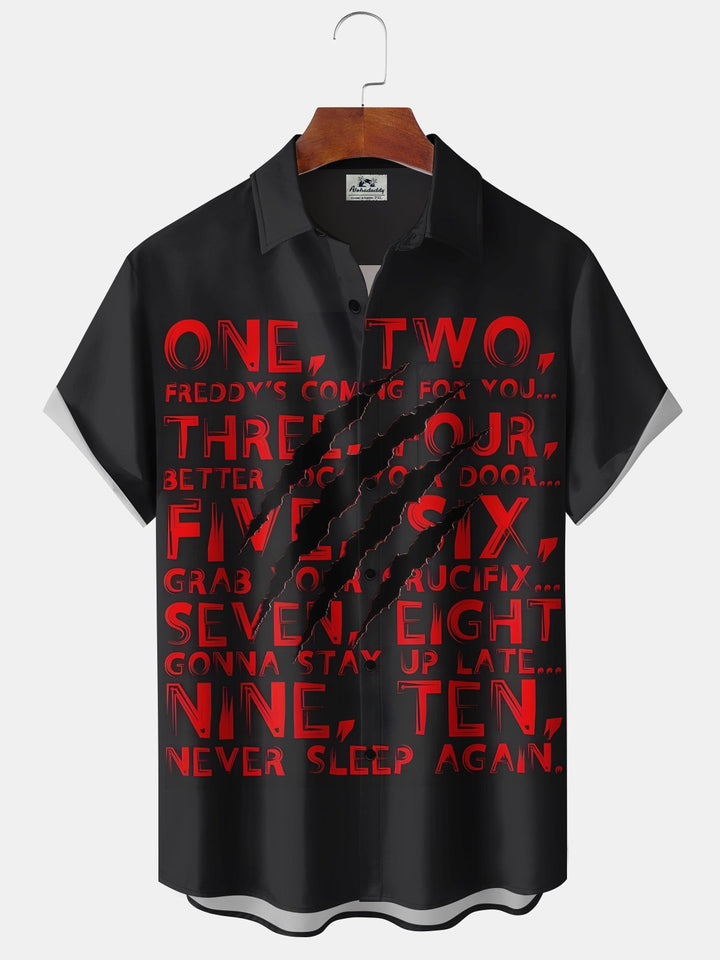 Alohadaddy® Halloween 70s Movie Ballad Blood Letter Stretch Pocket Shirt