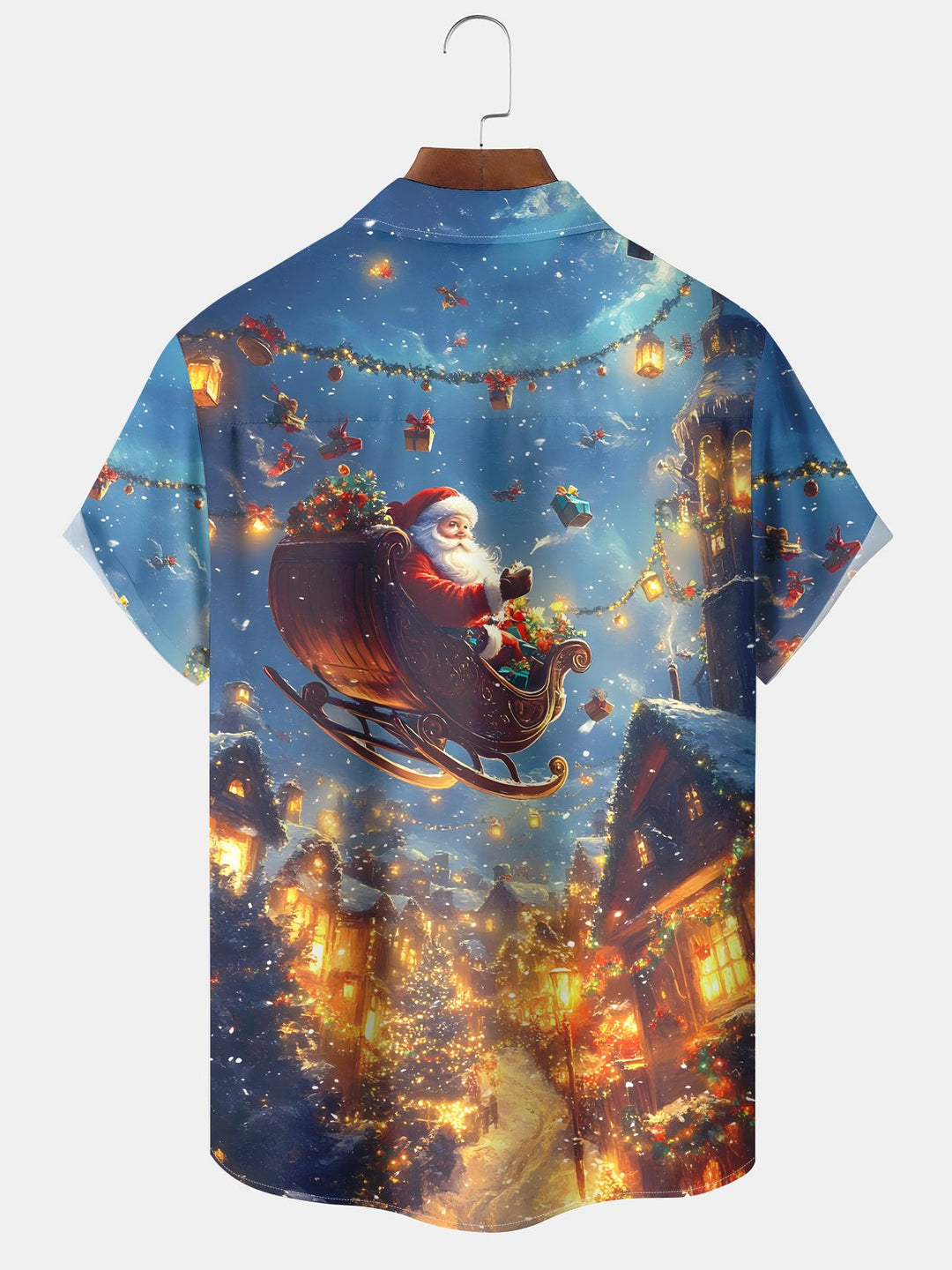 Alohadaddy® Holiday Christmas Santa Sleigh Casual Pocket Shirt