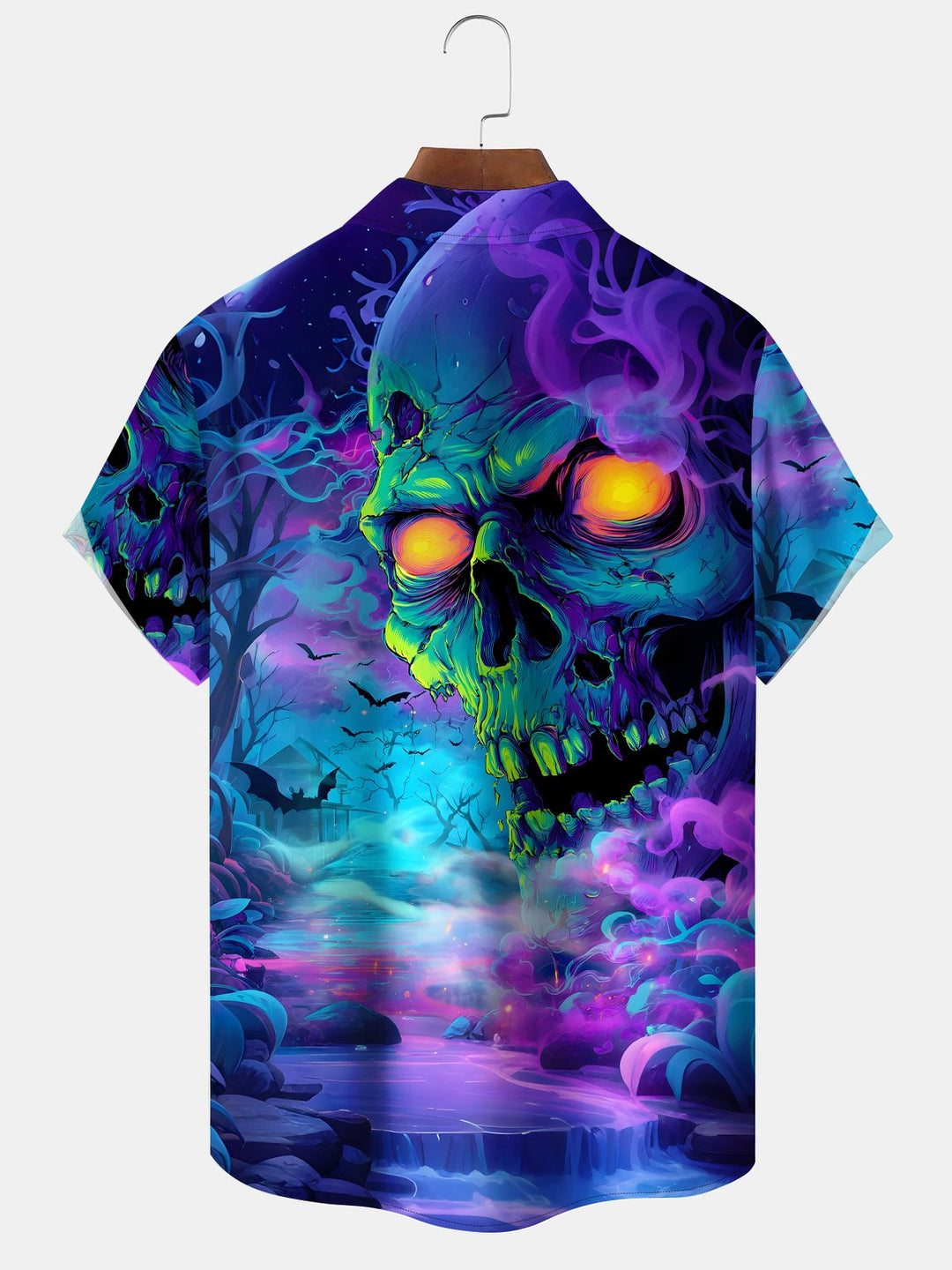 Alohadaddy® Halloween Abstract Skull Gradient Bat Stretch Pocket Shirt