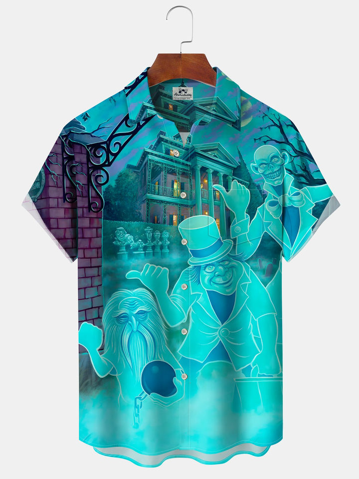 Alohadaddy® Halloween Cartoon Animated Ghost Holiday Stretch Pocket Shirt