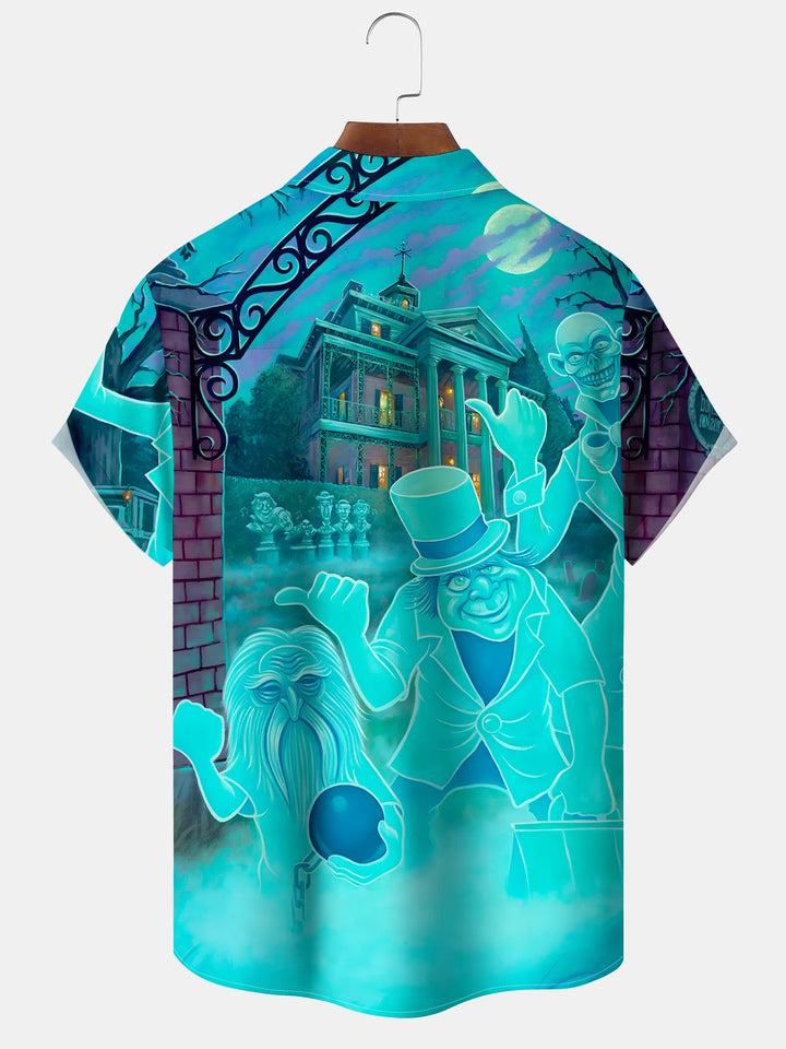 Alohadaddy® Halloween Cartoon Animated Ghost Holiday Stretch Pocket Shirt