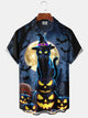 Alohadaddy® Halloween Cat Pumpkin Wizard Holiday Casual Pocket Shirt