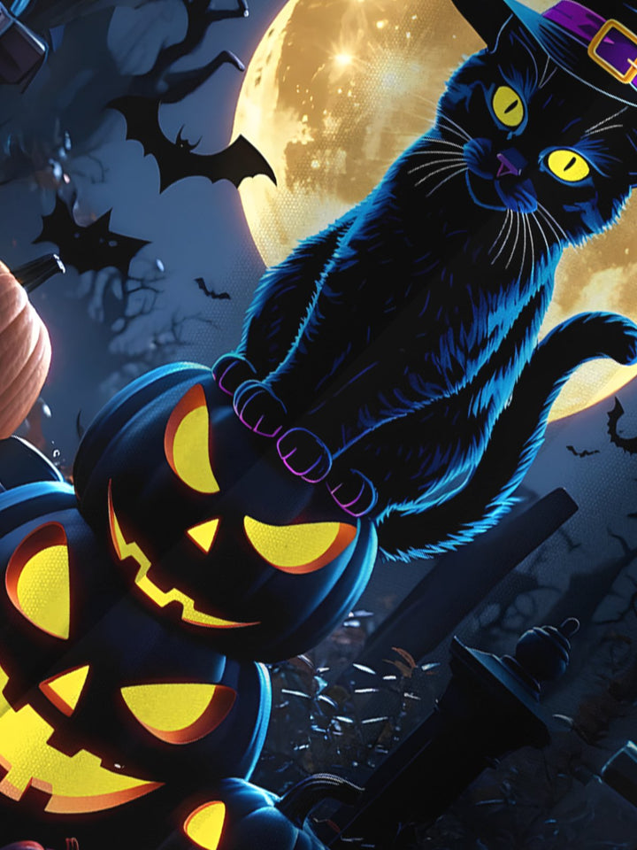Alohadaddy® Halloween Cat Pumpkin Wizard Holiday Casual Pocket Shirt