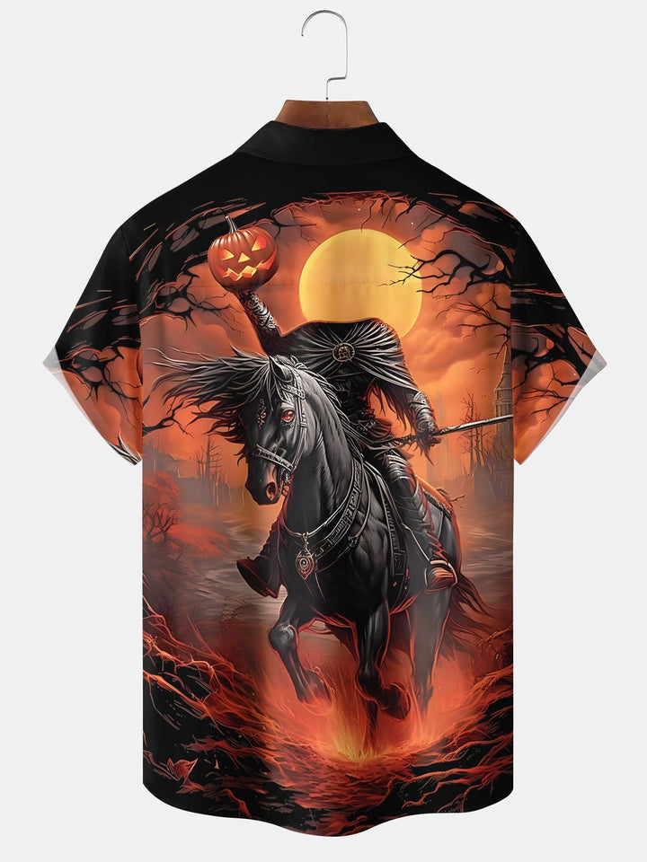 Alohadaddy® Halloween Holiday Headless Horseman Pumpkin Casual Pocket Shirt