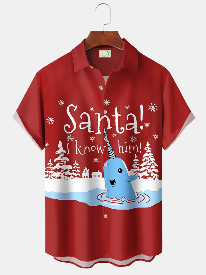 Alohadaddy Retro Cartoon Santa Holiday Christmas Button Down Shirt
