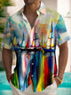 Alohadaddy Hawaiian Sailing Art Oil Painting Print Men's Button Pocket Short Sleeve Shirt
