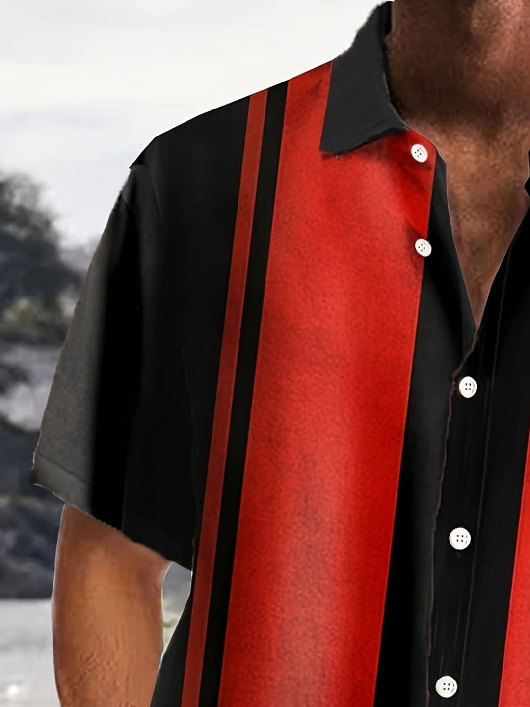 Camisa de manga corta con bolsillo abotonado y estampado de rayas en contraste estilo bolos retro para hombre de Alohadaddy