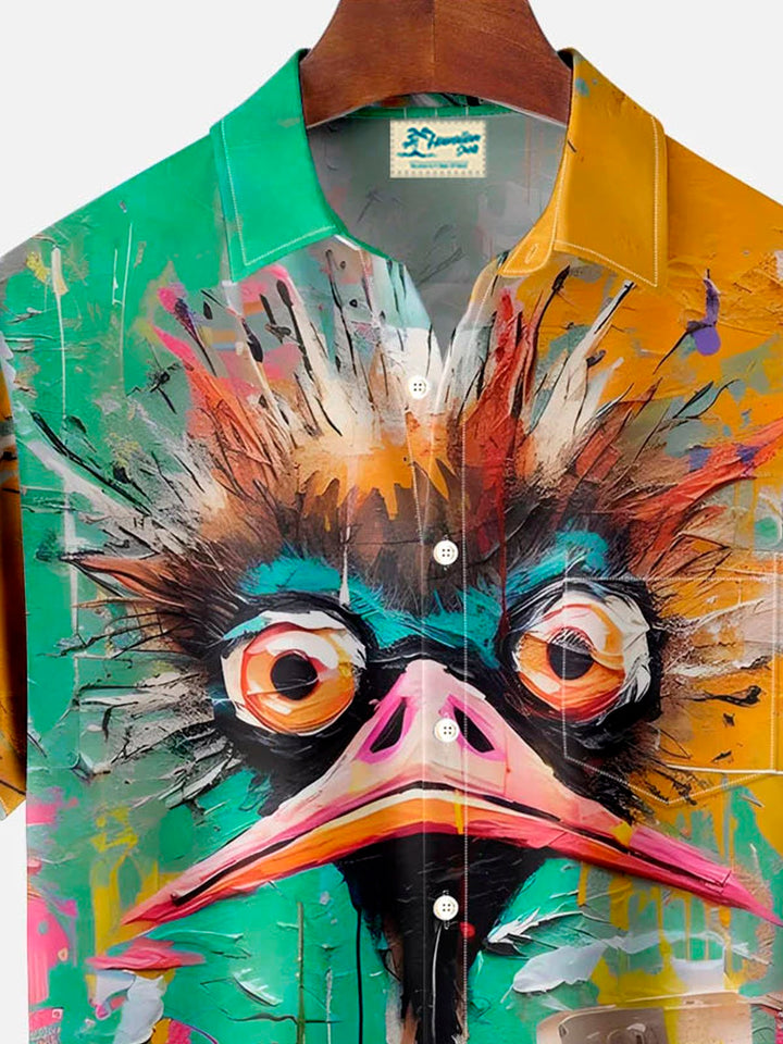 Camisa de manga corta con bolsillo y botones para hombre, estilo retro abstracto, con estampado 3D de pintura al óleo de avestruz y pavo, talla grande y alta, de Alohadaddy