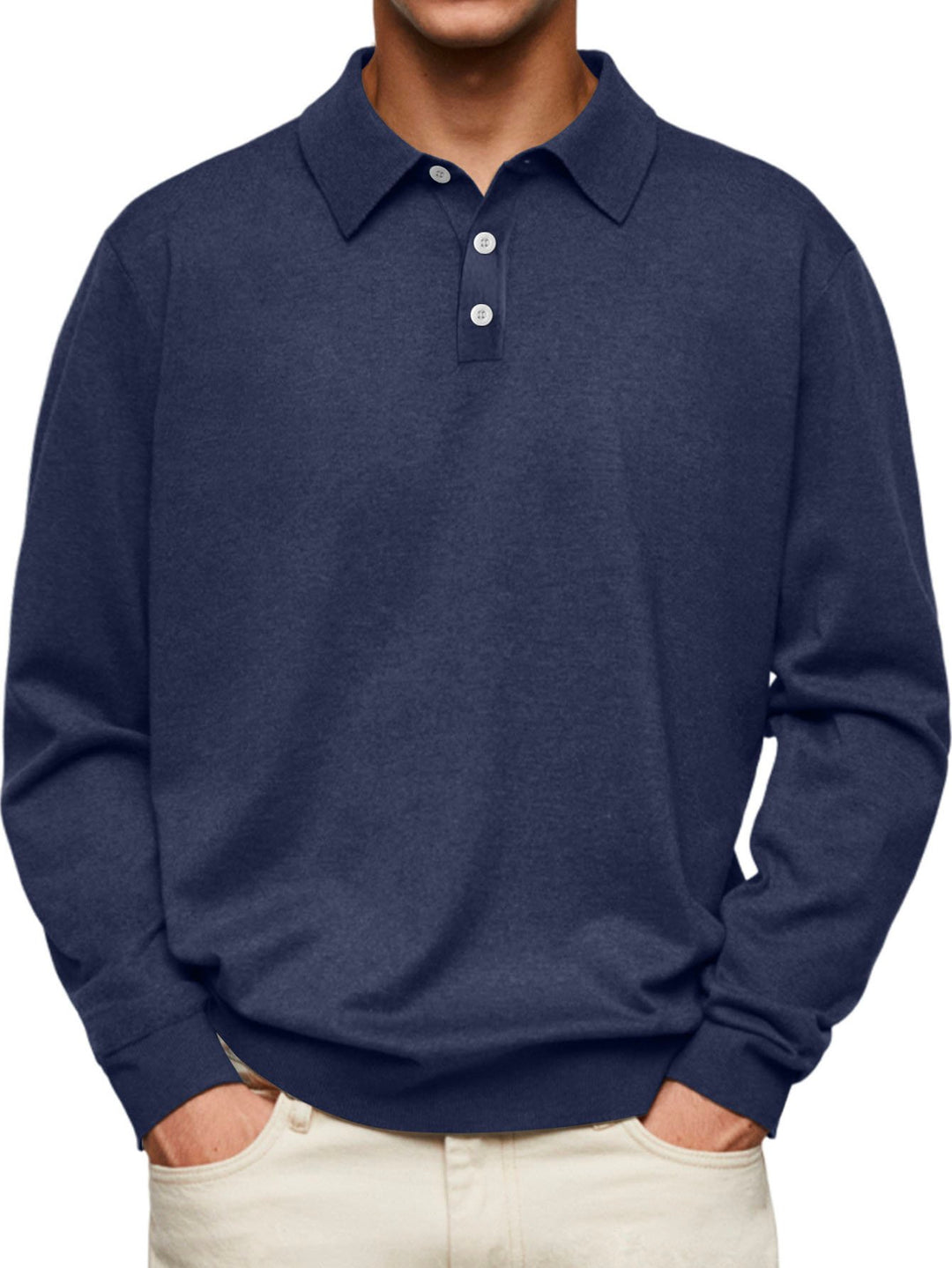 Camisa tipo polo de manga larga con botones para hombre de Alohadaddy Basics Plain