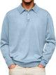 Alohadaddy Basics Plain Men's Button-Down Long Sleeve POLO Shirt