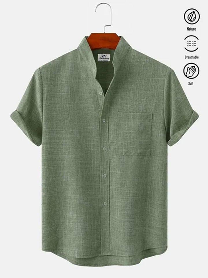 Alohadaddy Basic Solid Color Stand Collar Short Sleeve Shirt