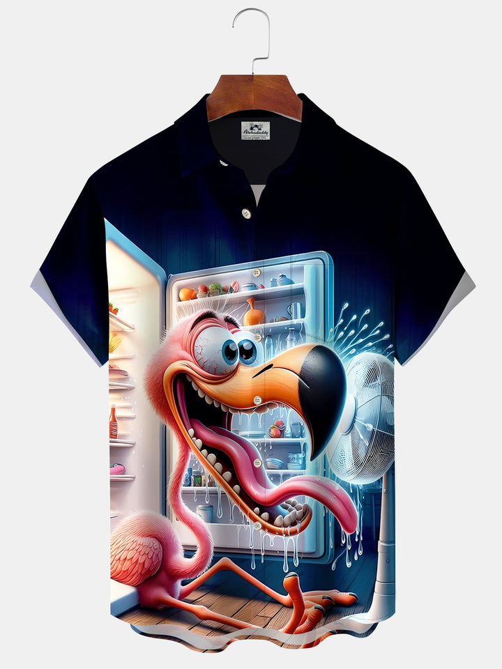 Alohadaddy Hawaii Resort Style Hot Flamingo Refrigerator Print Art Button Stretch Large Size Men&