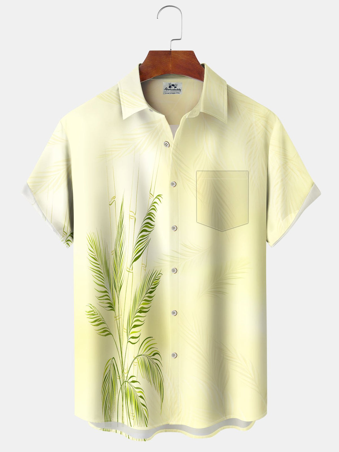 Alohadaddy Casual Hawaiian Plant Bamboo Print Art Pocket Button Elastic Oversized Shirt