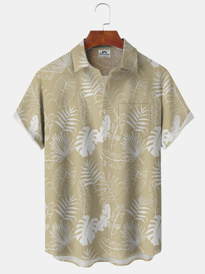Alohadaddy Hawaiian Resort Style Tropical Plants Leaves Print Art Pockets Buttons Elastic Oversized Shirt