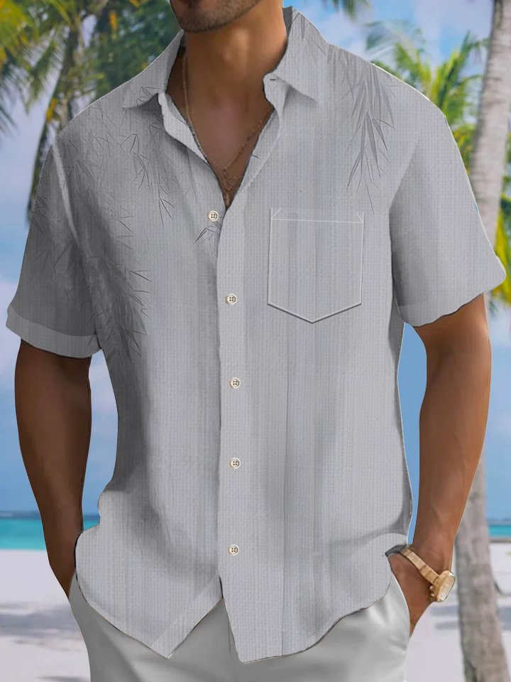Alohadaddy Hawaiian Casual Everyday Bamboo Ink Print Art Pocket Button Cardigan Polyester Stretch Large Size Long Short Sleeve Shirt