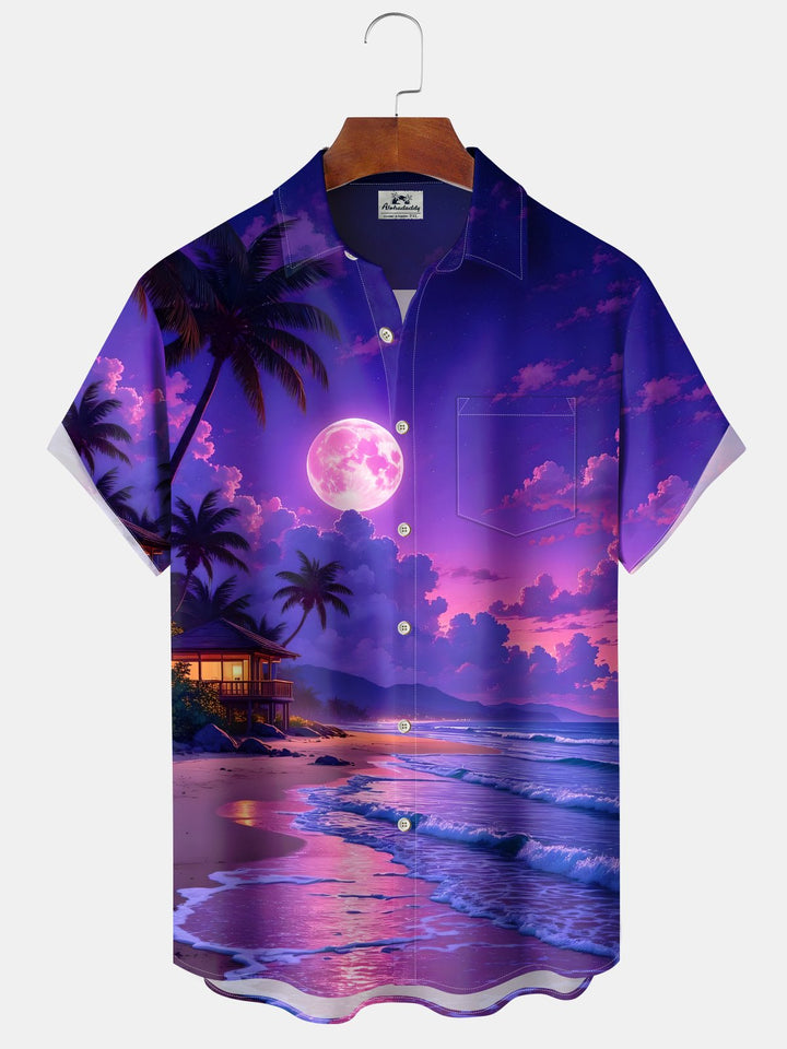 Alohadaddy® Casual Beach Vacation Printed Art Pockets Large Size Stretch Hawaiian Shirt