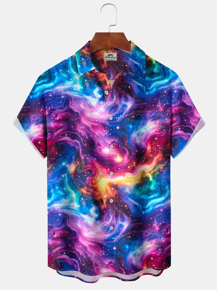 Alohadaddy® Casual Abstract Stars Art Print Pockets Moisture Wicking Hawaiian Shirt Big &amp; Tall