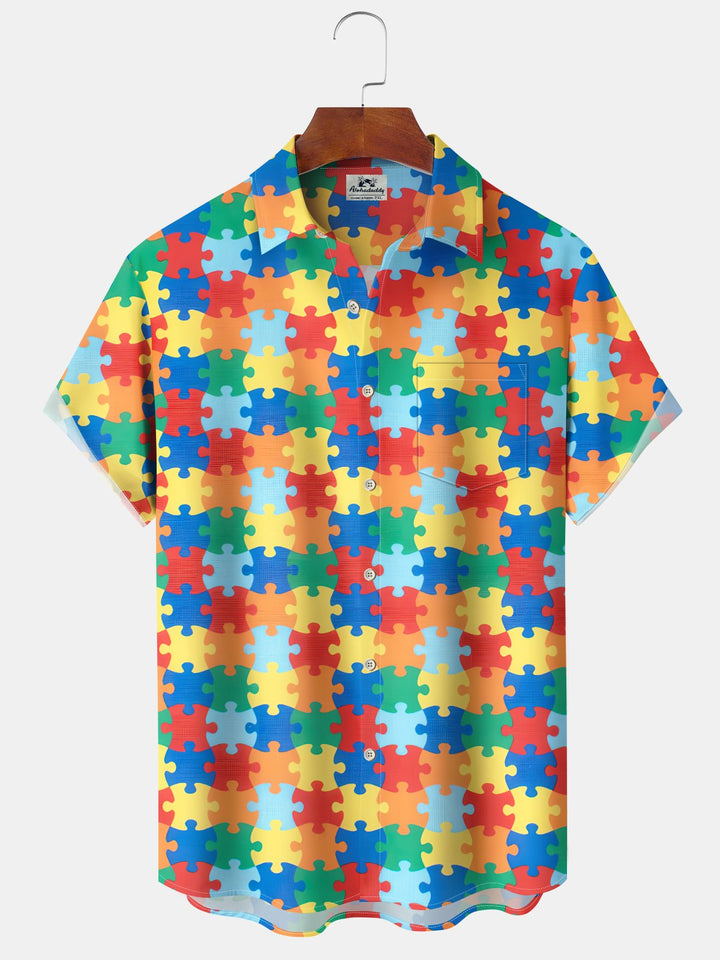 Alohadaddy® Casual Jigsaw Geometric Print Art Pocket Stretch Men&