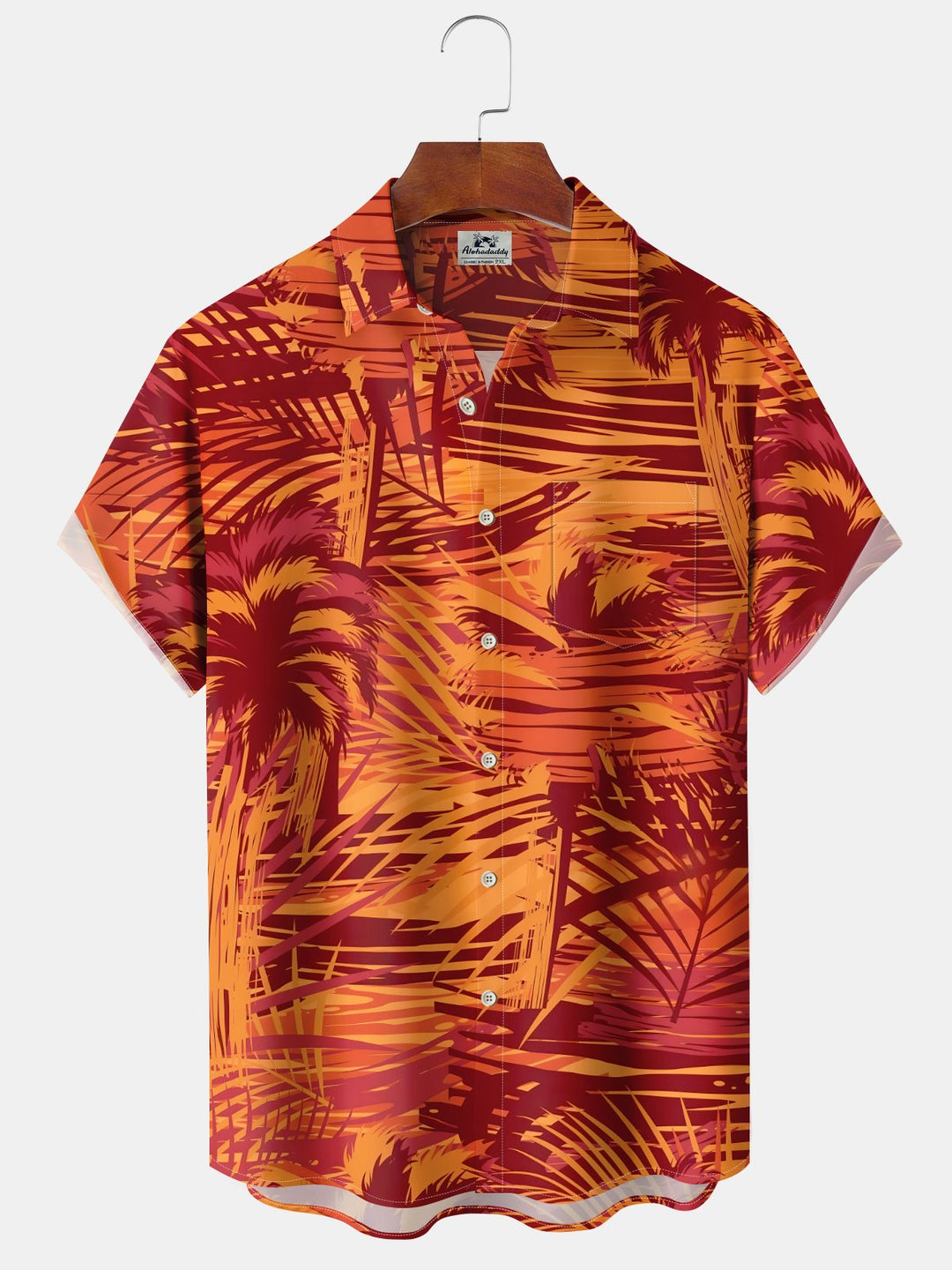 Alohadaddy® Hawaii Coconut Tree Print Chest Pocket Stretch Men&