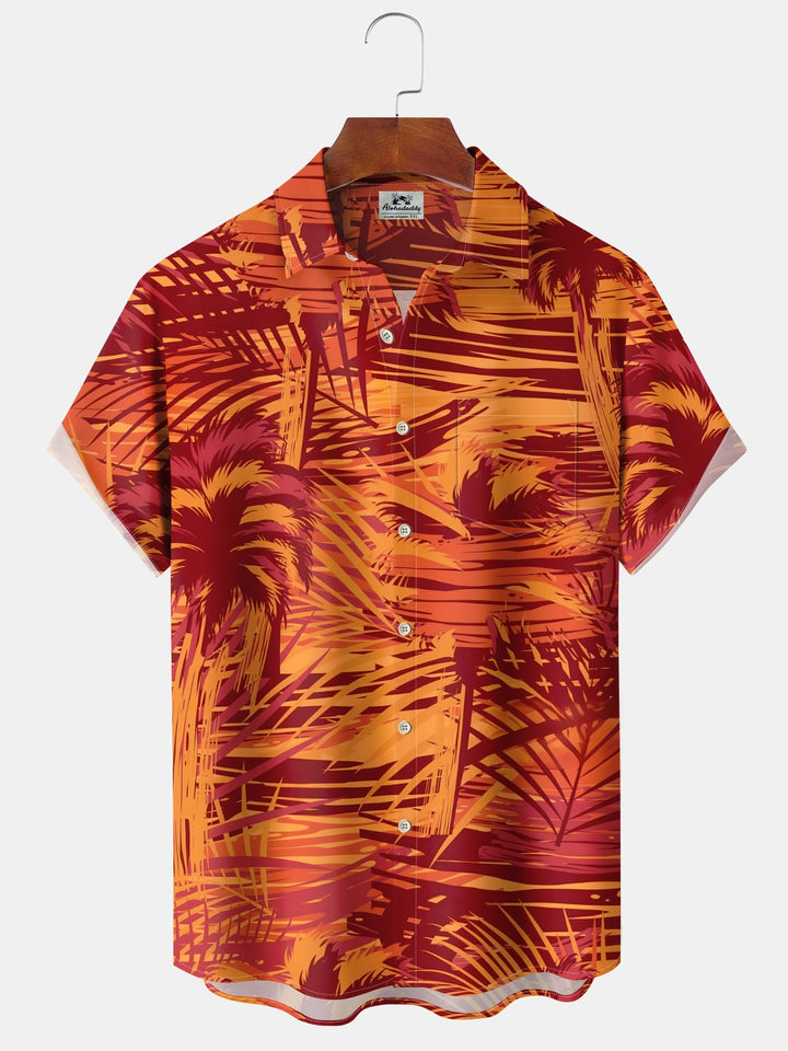 Alohadaddy® Hawaii Coconut Tree Print Chest Pocket Stretch Men&
