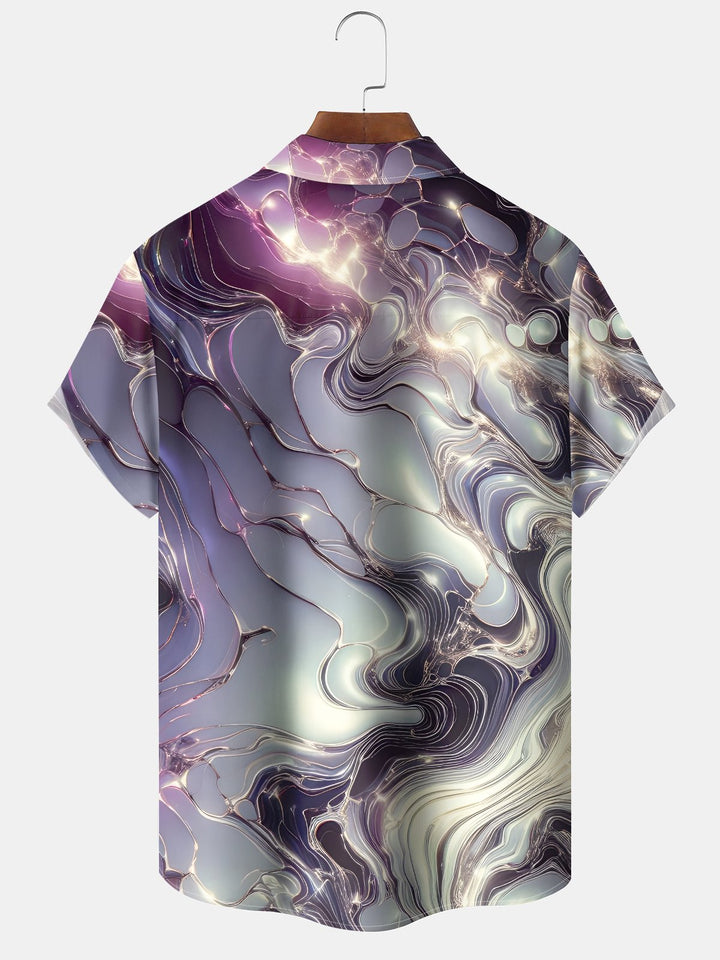 Alohadaddy® Casual Abstract Texture Print Chest Pocket Stretch Oversized Men&