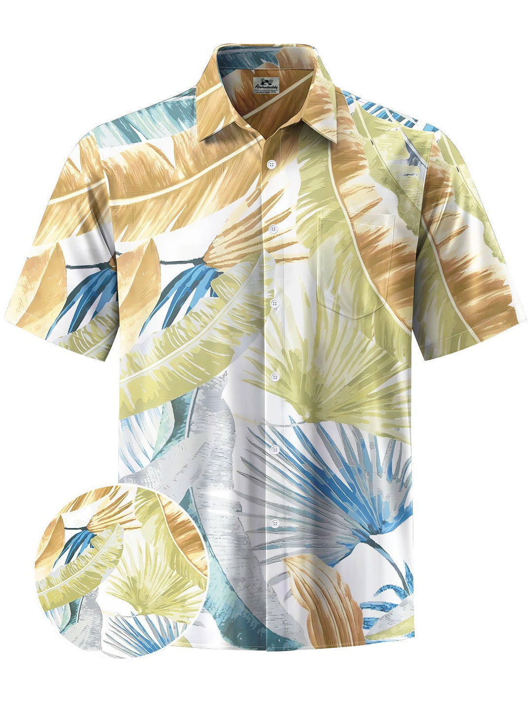 Alohadaddy® Hawaii Palm Leaf Print Chest Pocket Mens Short Sleeve Shirt Big &amp; Tall