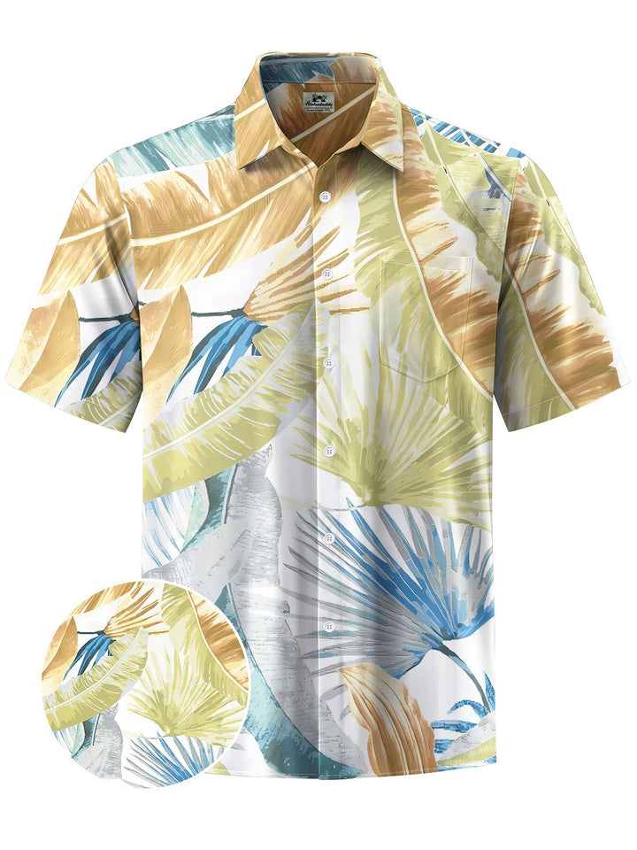 Alohadaddy® Hawaii Palm Leaf Print Chest Pocket Mens Short Sleeve Shirt Big &amp; Tall