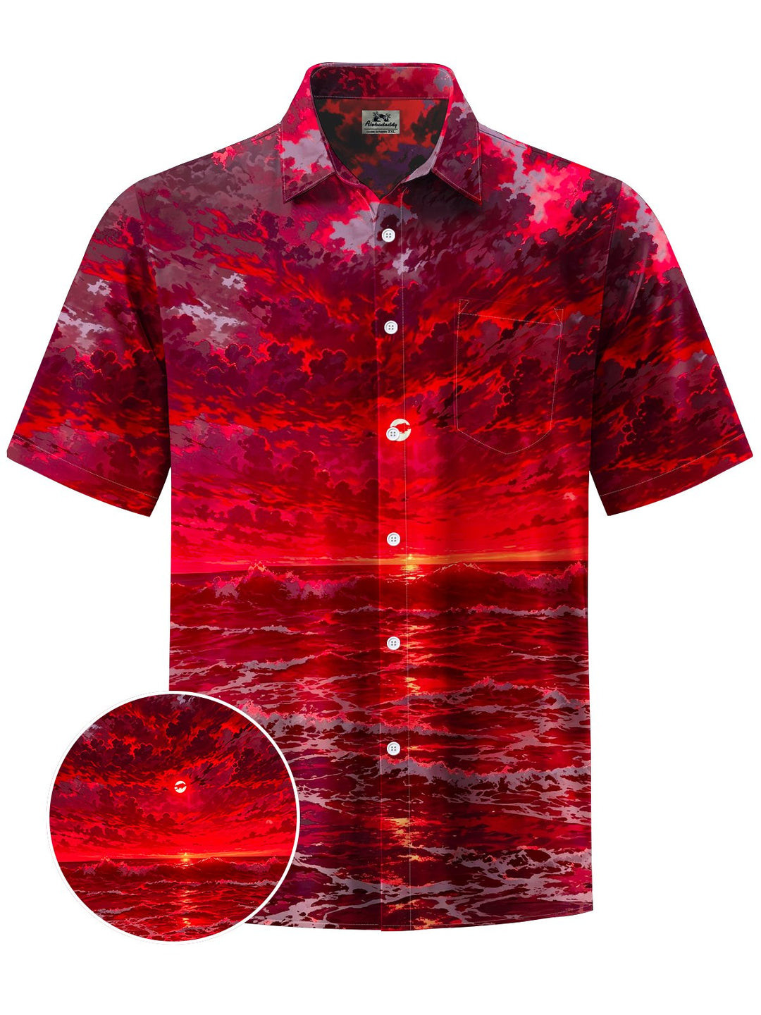 Alohadaddy® Hawaiian Wave Sunset Print Art Chest Pocket Men&