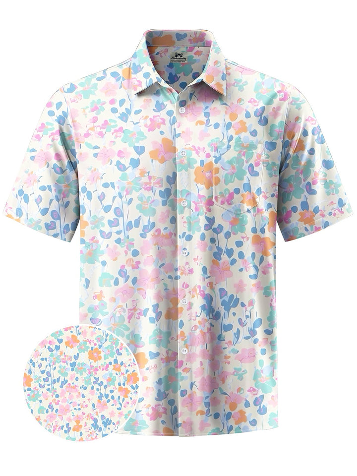 Alohadaddy® Hawaiian Flowers Art Print Chest Pocket Mens Short Sleeve Shirt Big &amp; Tall