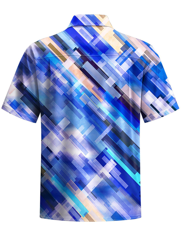 Alohadaddy® Casual Geometric Art Print Chest Pocket Men&