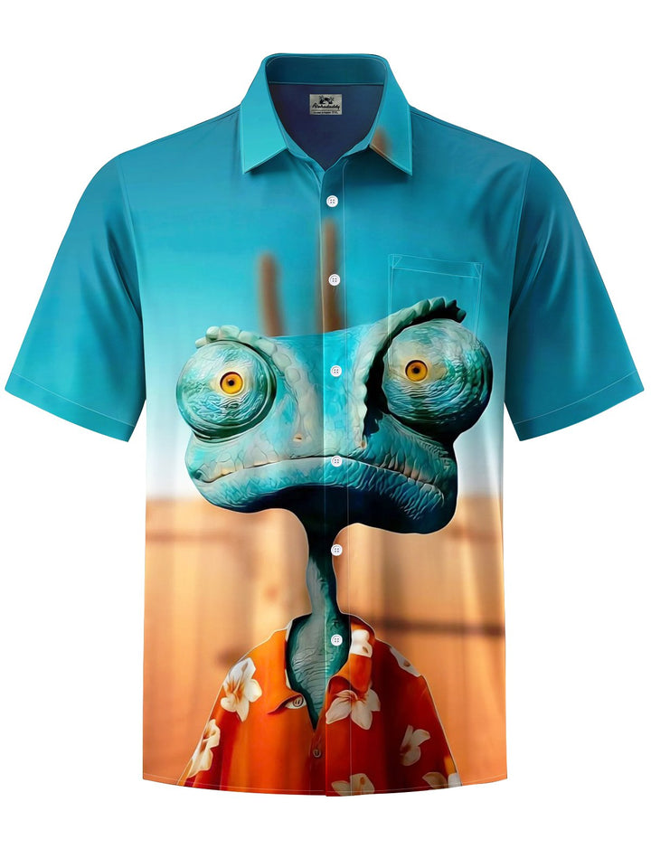 Alohadaddy® Casual Cartoon Print Art Chest Pocket Men&