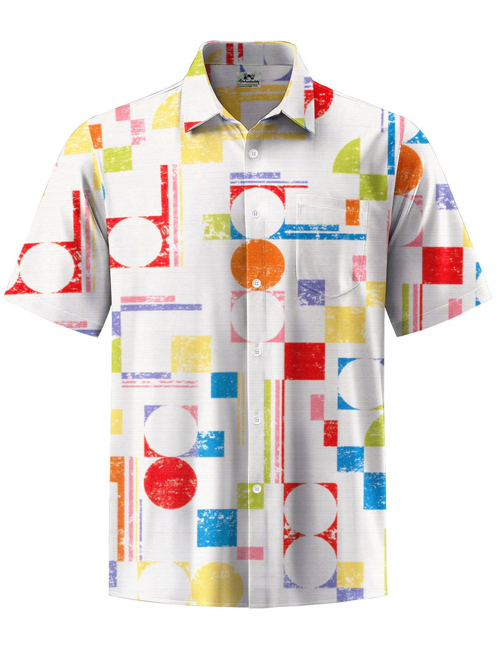 Alohadaddy® Casual Geometric Art Print Chest Pocket Moisture Wicking Men&