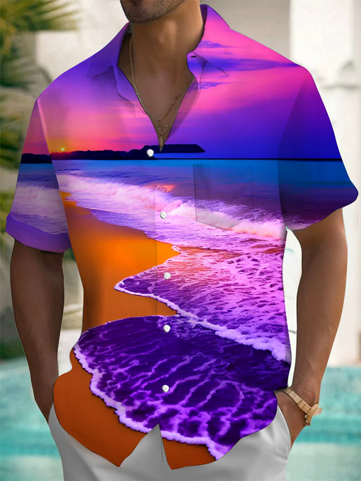 Alohadaddy® Hawaii Beach Sunset Art Print Chest Pocket Men&