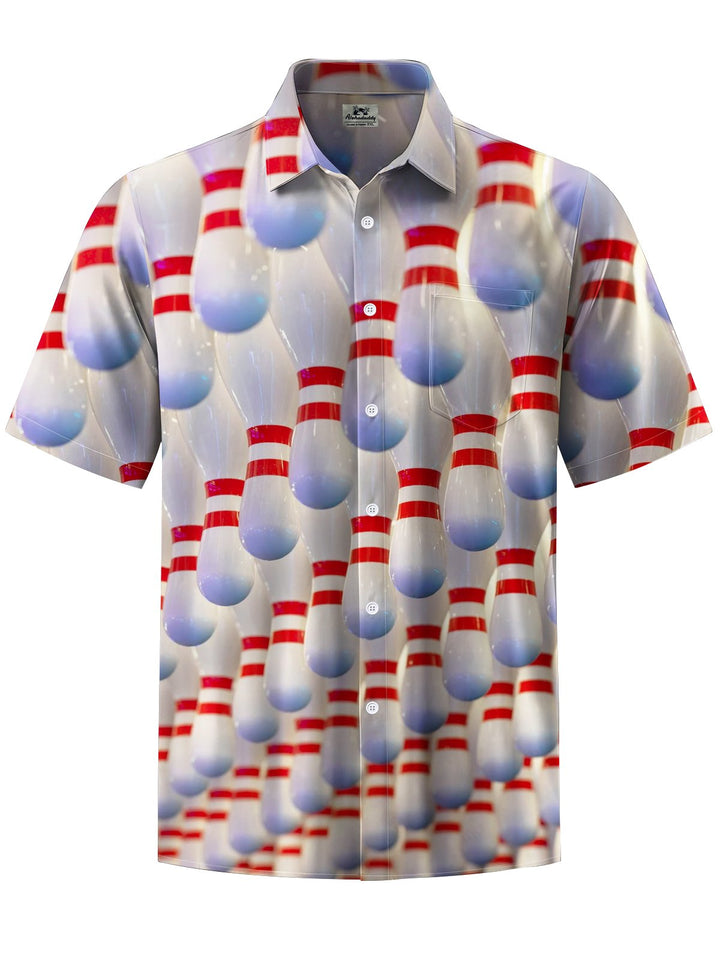 Alohadaddy® Leisure Sports Bowling Print Art Chest Pocket Men&